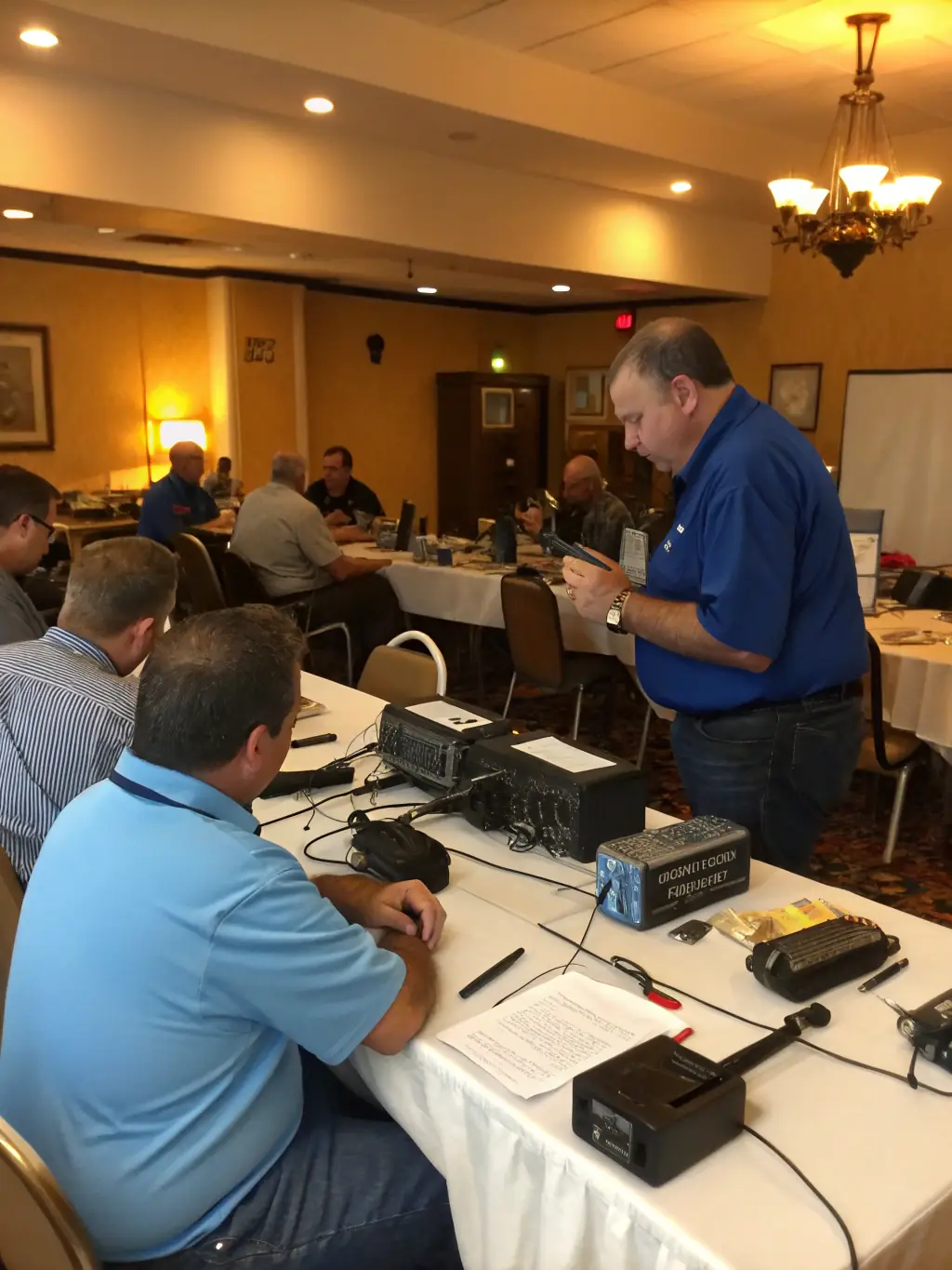 A photo showcasing a community workshop on sound system setup and maintenance, with participants actively learning and engaging with the equipment.